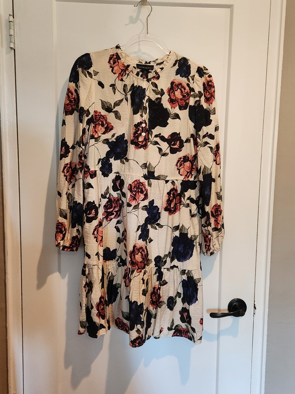 Cynthia Rowley Medium Floral Long Sleeve Dress Keyhole Neckline New